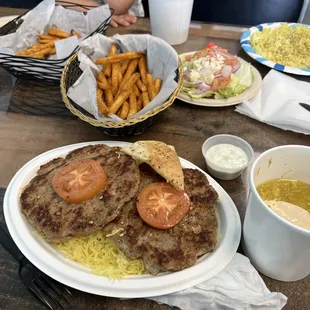 Masala fries, chicken and corn soup, and chicken chapli