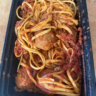 Linguine Bolognese with meatballs