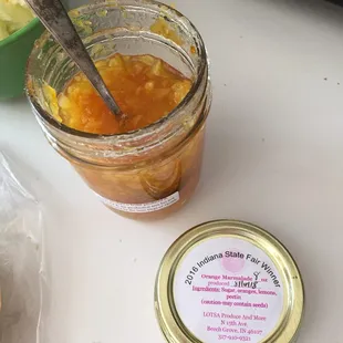 Not usually a fan of orange marmalade however this one is awesome.   She won first place at the State Fair with it.