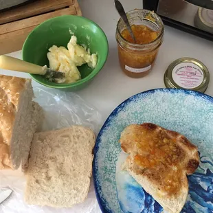 The orange marmalade on the homemade bread - heaven