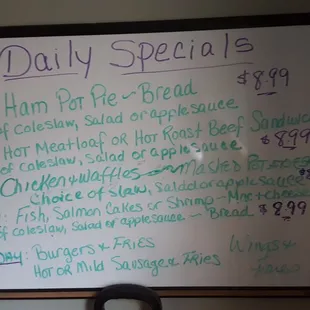 daily specials on white board