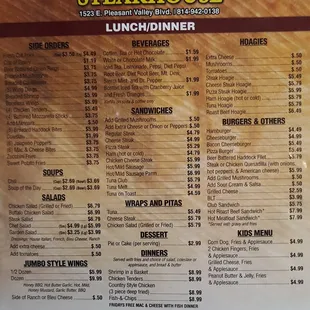 the menu of the restaurant