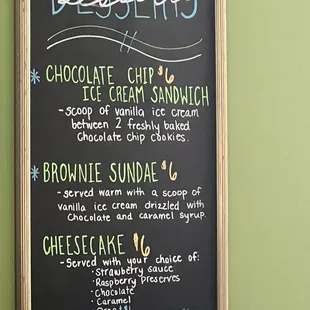 Dessert menu