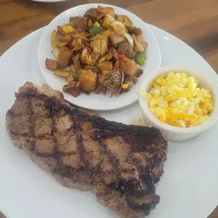 Steak eggs and potatoes