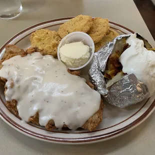 A great loaded baked potato was. The CFS and fried green tomatoes were...ok.
