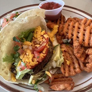 Taco Burger with Sweet Potato Fries