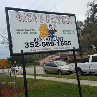a sign for the restaurant