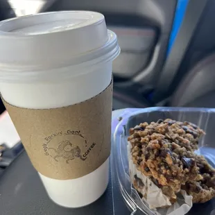 Oatmeal banana, chocolate muffin, and a coffee latte just plain no extra flavors in the coffee