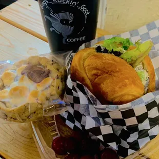 Coffeeberry tea, chicken salad on a croissant &amp; a s'more cookie!