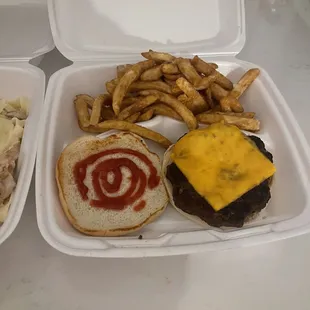Cheeseburger and fries