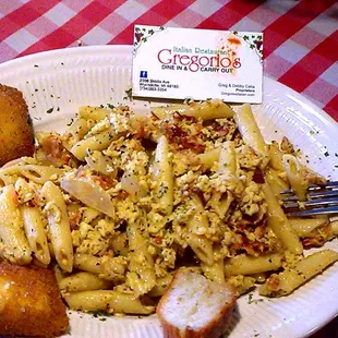 Happy  National Pasta day 2018 got Pasta Penne Pasta, Eggs, Bacon n Onions outrageous Delicious  Love