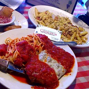 Happy  National Pasta Day 2018 Chicken Parmesan n Spaghetti, Fried Ravioli n Pasta Carbanara Thanks Lynn great waitress