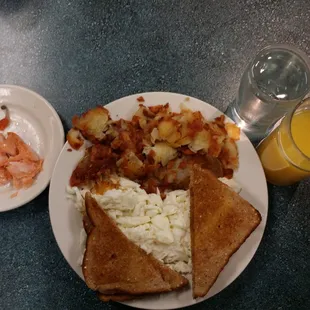 Smoked Salmon, Egg whites, Home fries, and wheat toast.