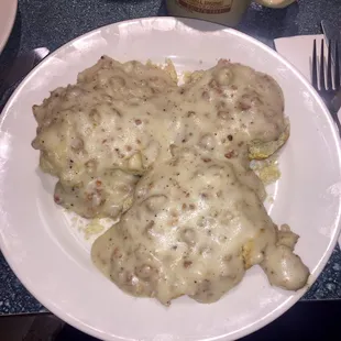 Sausage Gravy over Biscuits