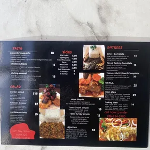 Back of menu