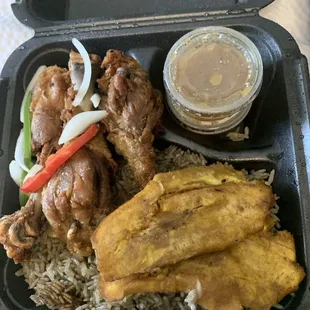 Fried Chicken with Black Rice Plantains