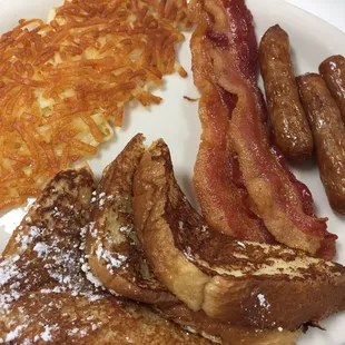 They don't skimp on portions! This was the French toast with bacon, sausage and hashbrowns!
