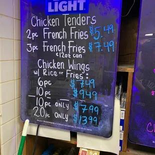 a menu for the restaurant