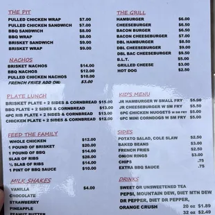 The menu