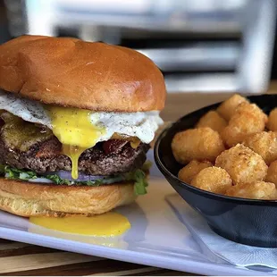 Sunrise burger and tots! That yolk