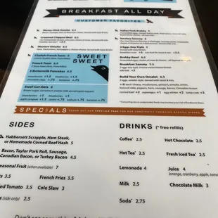 Breakfast menu