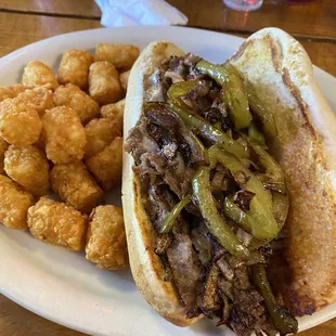 Philly cheese with tater tots!