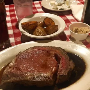 Prime rib, roasted potatoes, horseradish