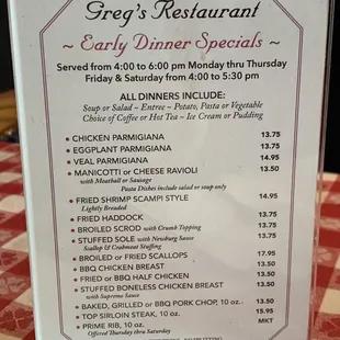 Early Dinner Special
