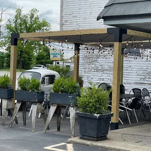 tables and chairs outside a restaurant