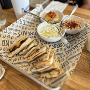 Pita bread &amp; Dip Trio is a must order!!