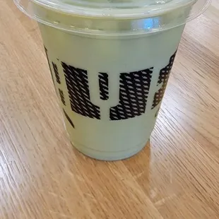 Iced matcha latte with oat milk