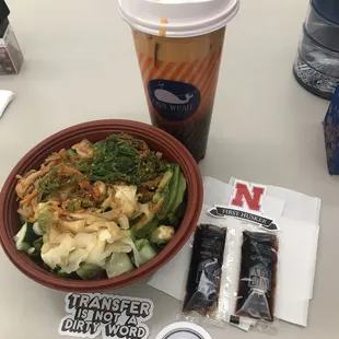 Large Thai Bubble Tea and a Large Hawaiian Tuna Poke Bowl.