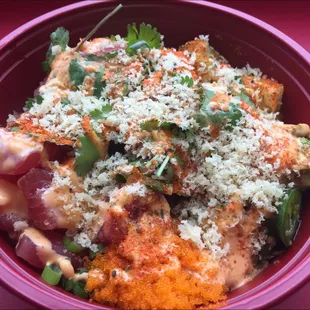 Make your own with tuna, masago, crunchies, jalapenos and a bunch of other stuff.