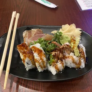 Sashimi and Eel Cucumber Roll
