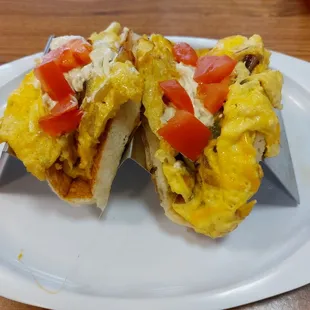 Breakfast tacos with pancakes as taco shells. DELISH!