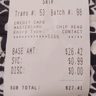 Receipt with MY error.