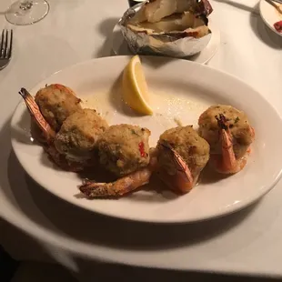 Stuffed shrimp with baked potato
