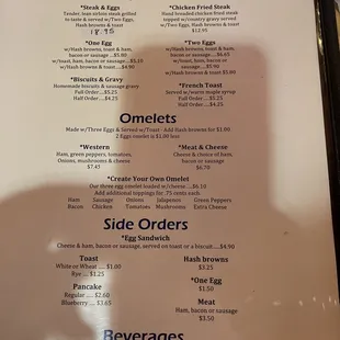 Breakfast menu