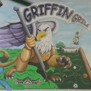 a painting of an eagle holding a baseball bat