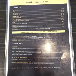 Lunch menu