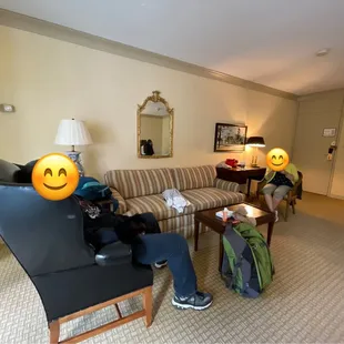 Plenty of seating to lounge in your room. It's very spacious inside the room in addition to the large balcony.