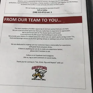 menu