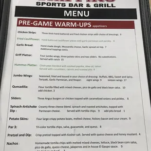 menu