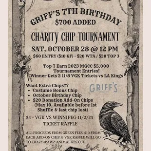 a flyer for a charity chip tournament