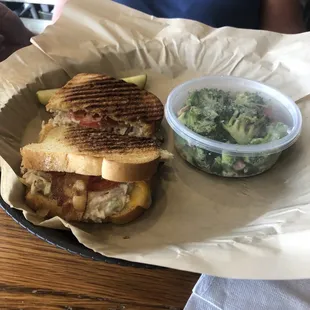 Chicken salad melt and Broccoli Salad