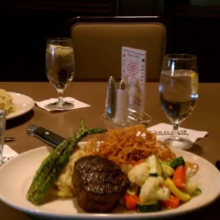 The 8 oz. center cut filet when it was brought to the table.  Look how much food!!!!