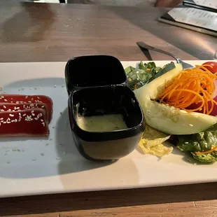 Ahi tuna appetizer (after we'd eaten a few pieces). So good!!