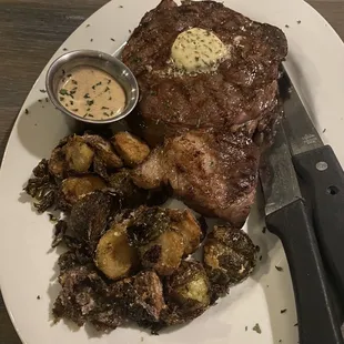 Ribeye Steak, Fried Brussels