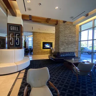 the lobby of a hotel