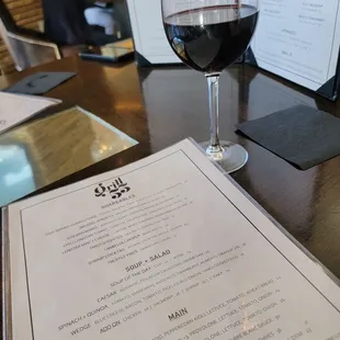 a glass of wine on a table